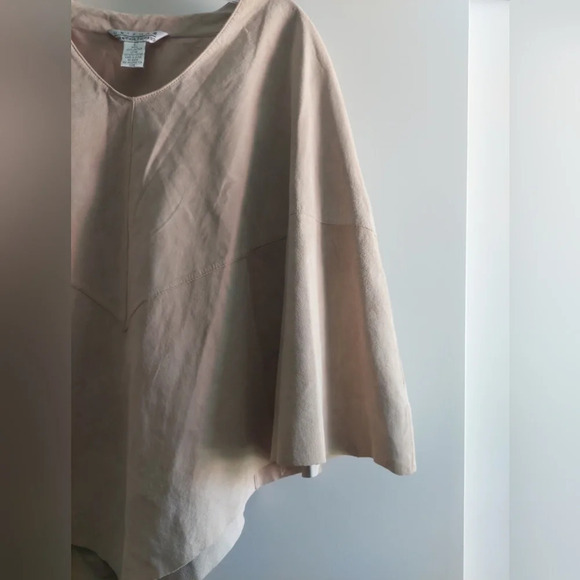 Genuine Leather satin Lined Cape Poncho Beige large Bohemian Neutral Minimalist - Picture 7 of 11